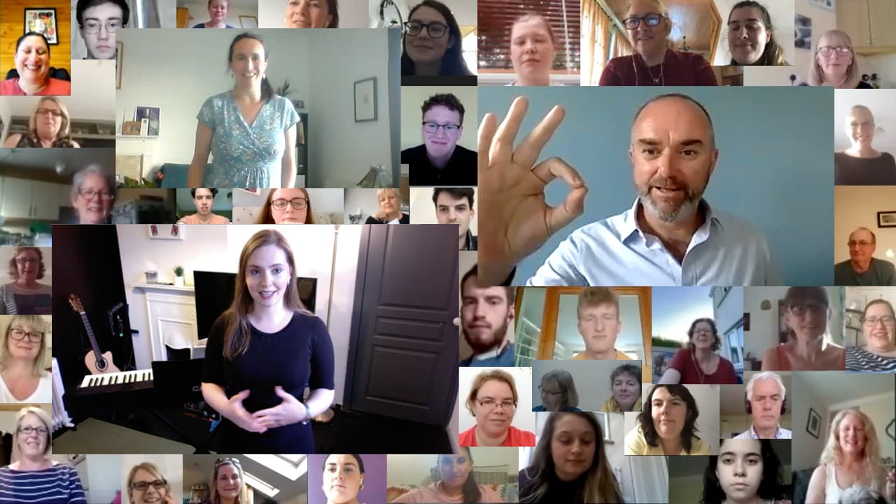 montage of many screens from online workshops